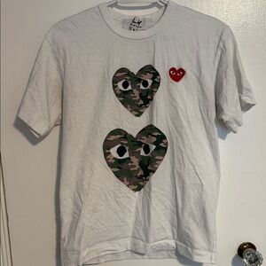 Comme des Garcons PLAY White Tee with Camouflage and Red Heart